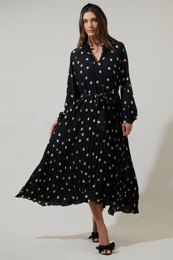 sugarlips Kaline Polka Dot Marisa Pleated Midi Dress