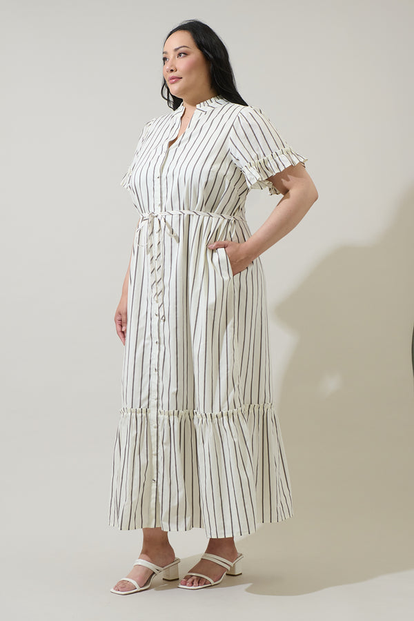 Sugarlips Kamara Striped Alna Button Up Midi Dress Curve