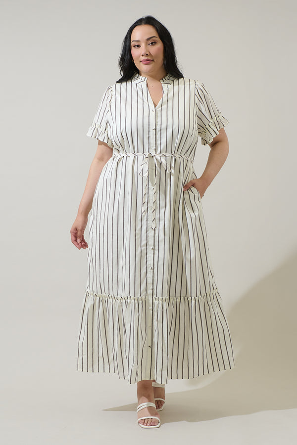 sugarlips Kamara Striped Alna Button Up Midi Dress Curve