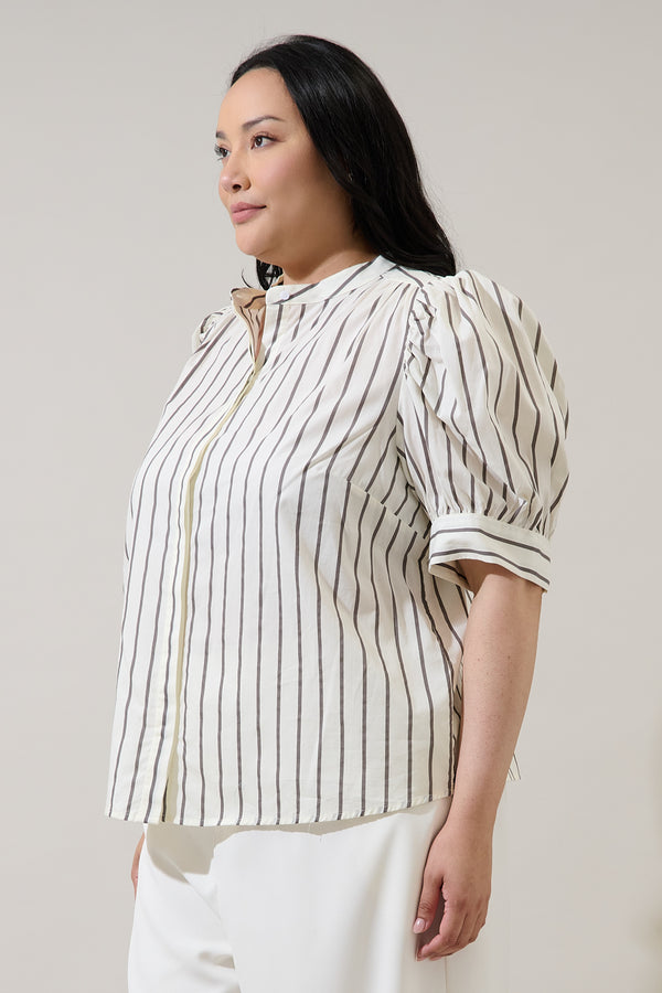 Sugarlips Kamara Striped Klina Drape Sleeve Top Curve