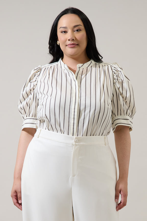 sugarlips Kamara Striped Klina Drape Sleeve Top Curve