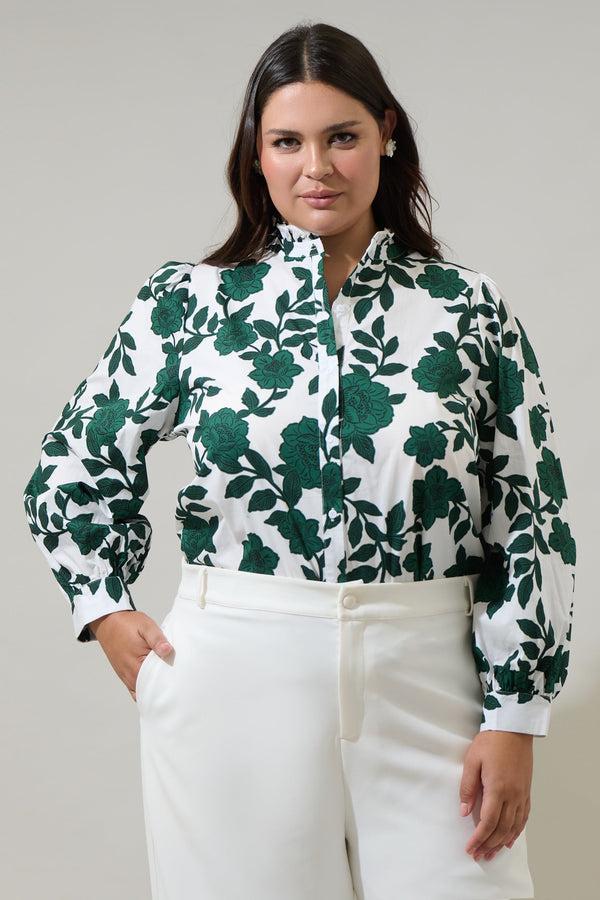 sugarlips Kane Floral Doris Button Down Shirt Curve
