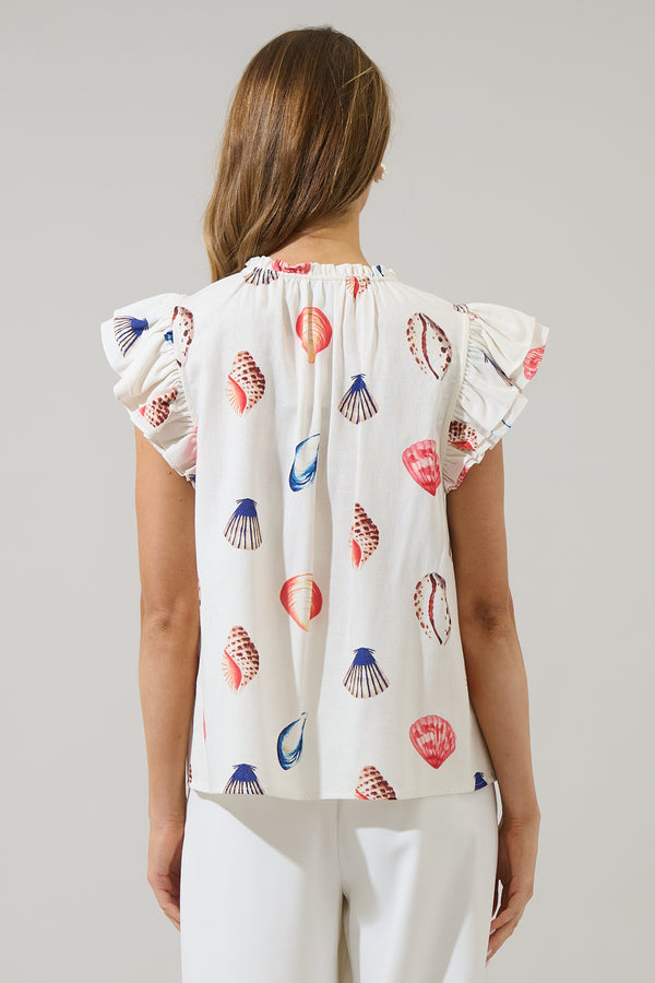 Sugarlips Kara Shells Risette Ruffle Split Neck Top