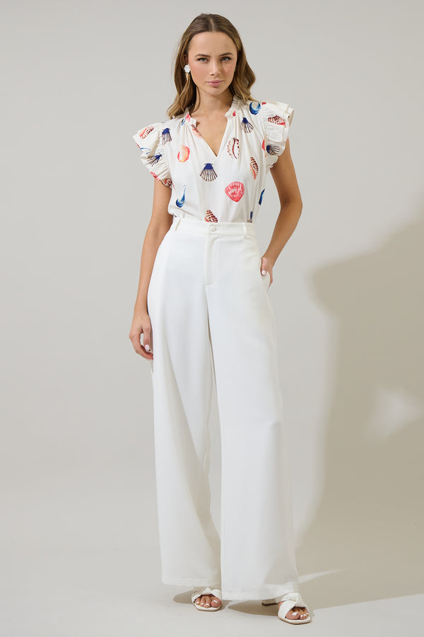 Sugarlips Kara Shells Risette Ruffle Split Neck Top