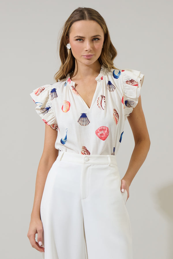 sugarlips Kara Shells Risette Ruffle Split Neck Top