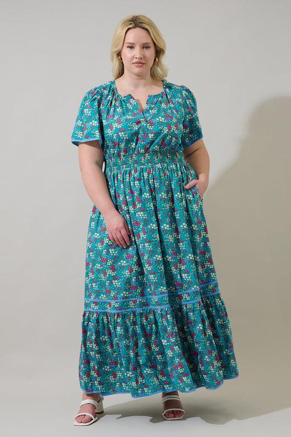 sugarlips Karela Blossom Ordy Smocked Midi Dress Curve