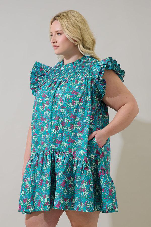 Sugarlips Karela Blossom Rhona Smocked Mini Dress Curve