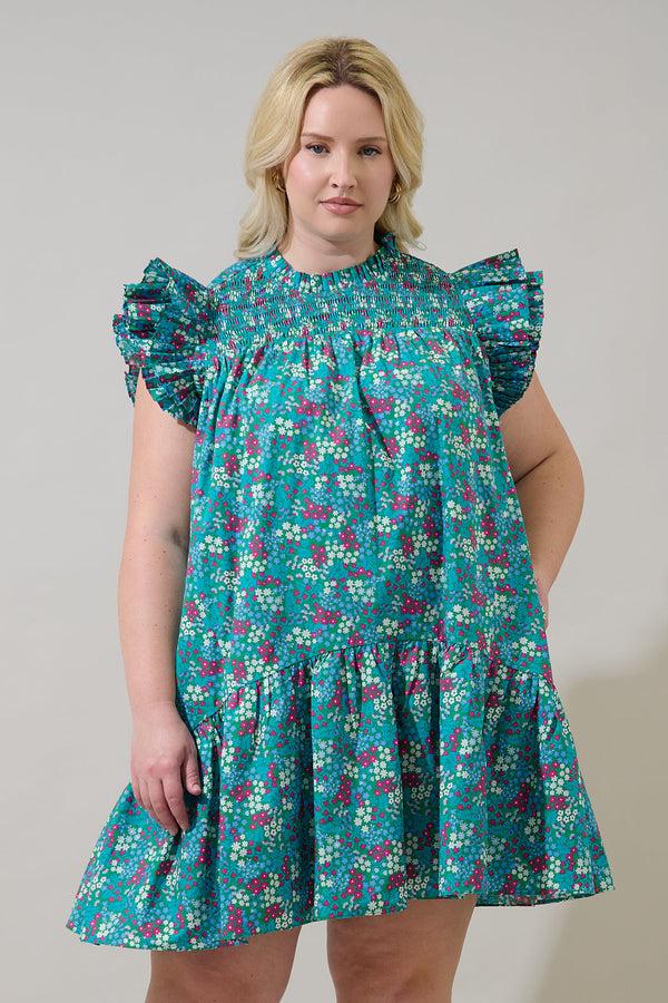 sugarlips Karela Blossom Rhona Smocked Mini Dress Curve