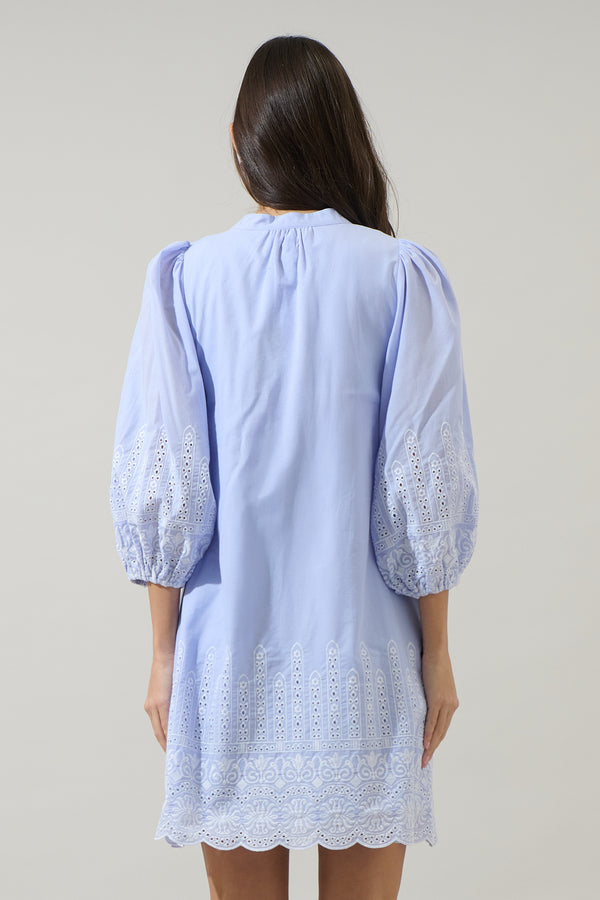 Sugarlips Karlee Eyelet Victoria Shift Split Neck Mini Dress