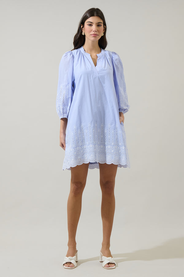 Sugarlips Karlee Eyelet Victoria Shift Split Neck Mini Dress