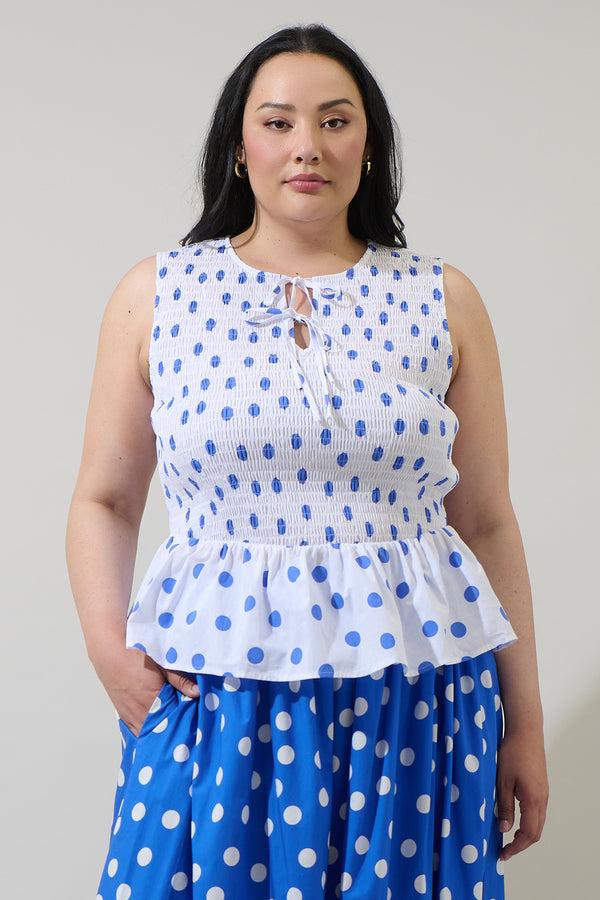 sugarlips Katana Dot Tinda Smocked Peplum Top Curve