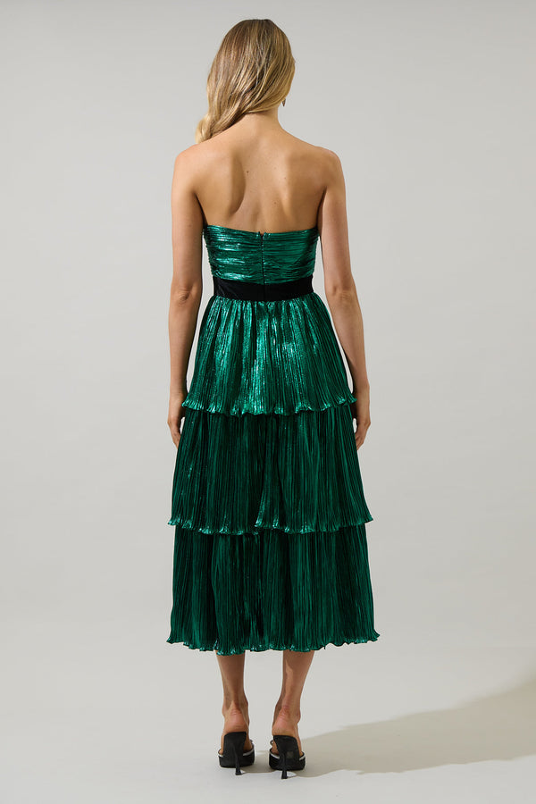 Sugarlips Katia Metallic Strapless Tiered Midi Dress