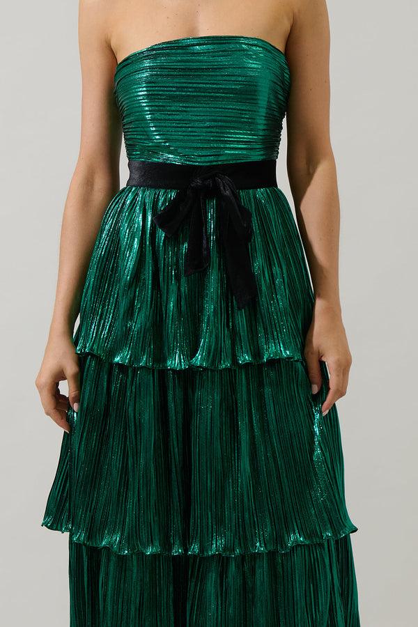 Sugarlips Katia Metallic Strapless Tiered Midi Dress
