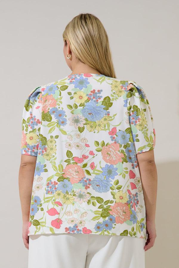 Sugarlips Kayla Puff Sleeve Top Esther Floral Curve