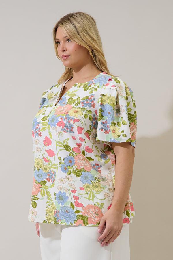 Sugarlips Kayla Puff Sleeve Top Esther Floral Curve