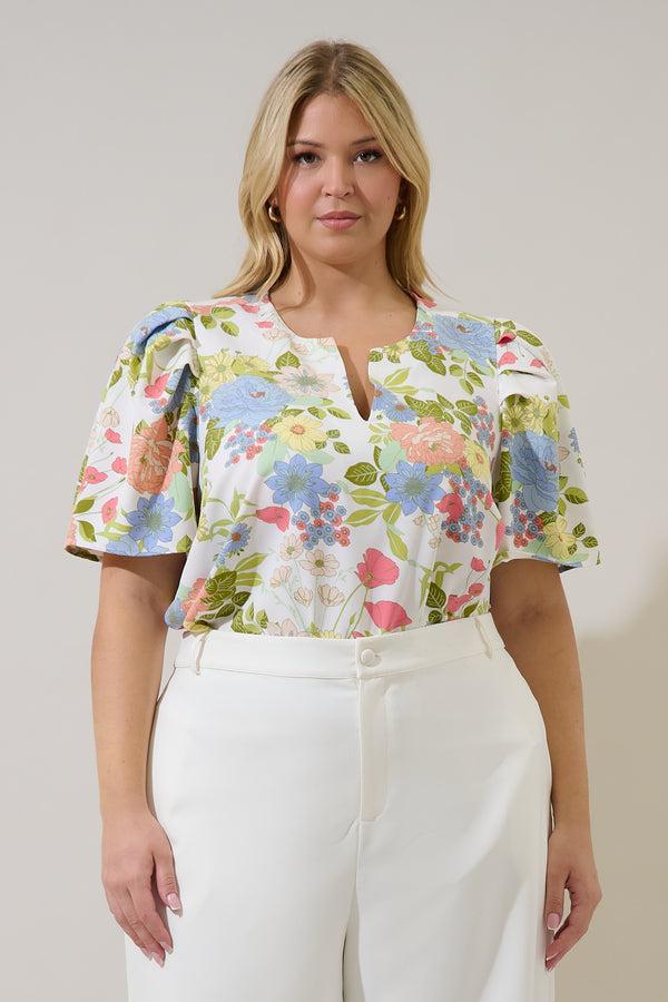 sugarlips Kayla Puff Sleeve Top Esther Floral Curve