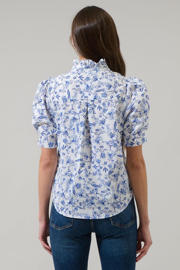 Sugarlips Kearny Floral Finley Ruffle Button Down Top