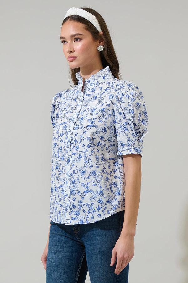 Sugarlips Kearny Floral Finley Ruffle Button Down Top