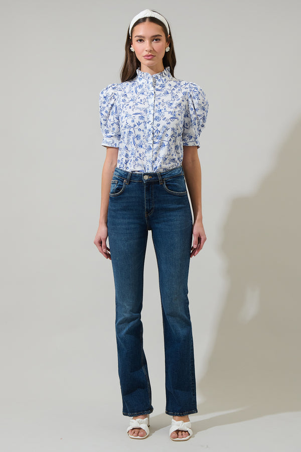 Sugarlips Kearny Floral Finley Ruffle Button Down Top