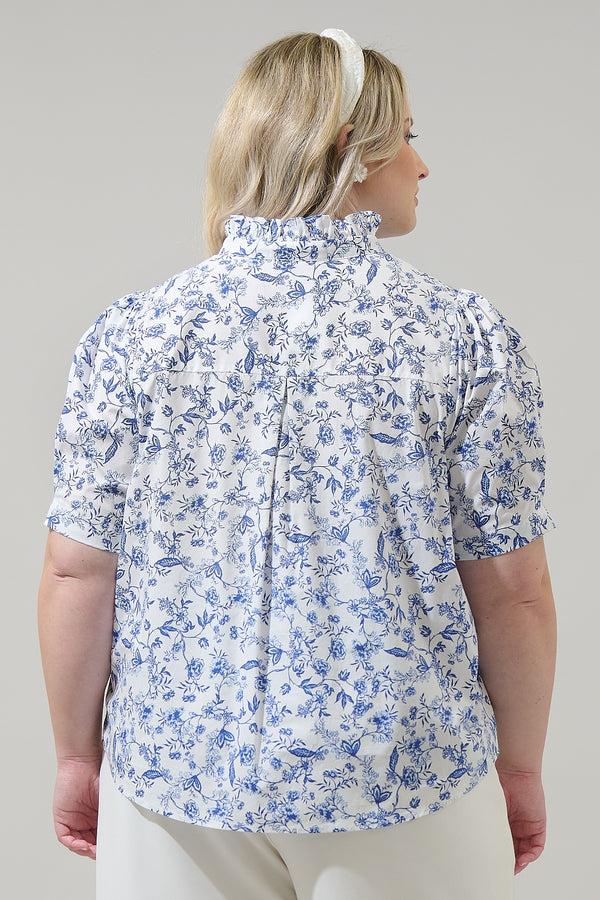 Sugarlips Kearny Floral Finley Ruffle Button Down Top Curve
