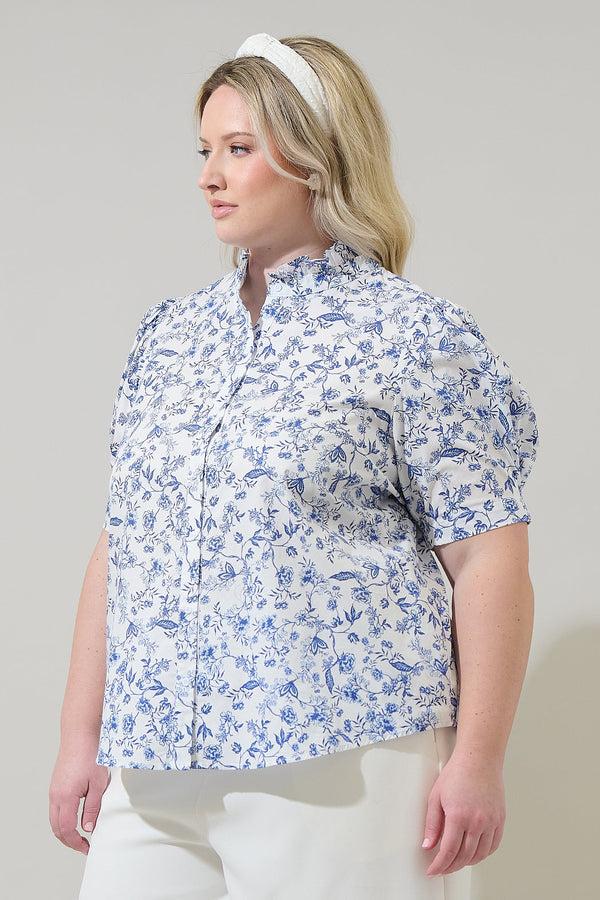 Sugarlips Kearny Floral Finley Ruffle Button Down Top Curve