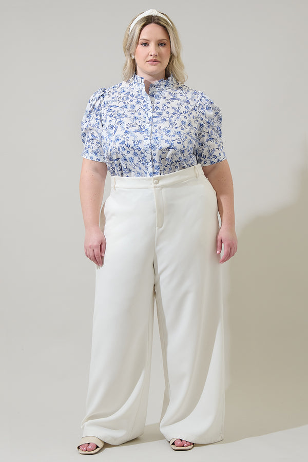 Sugarlips Kearny Floral Finley Ruffle Button Down Top Curve
