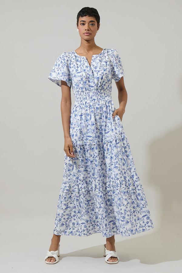 Sugarlips Kearny Floral Palmer Poplin Tiered Maxi Dress