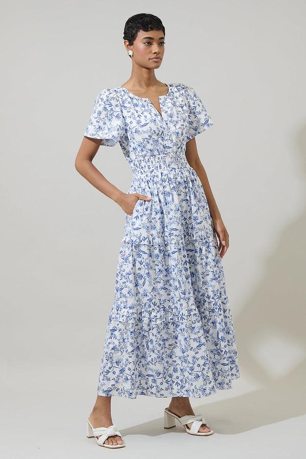 Sugarlips Kearny Floral Palmer Poplin Tiered Maxi Dress