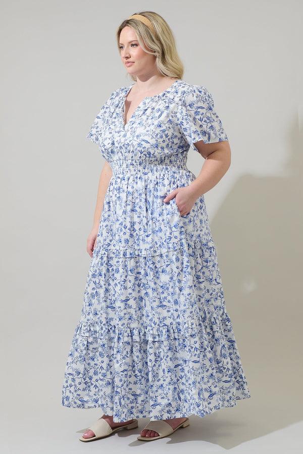 Sugarlips Kearny Floral Palmer Poplin Tiered Maxi Dress Curve