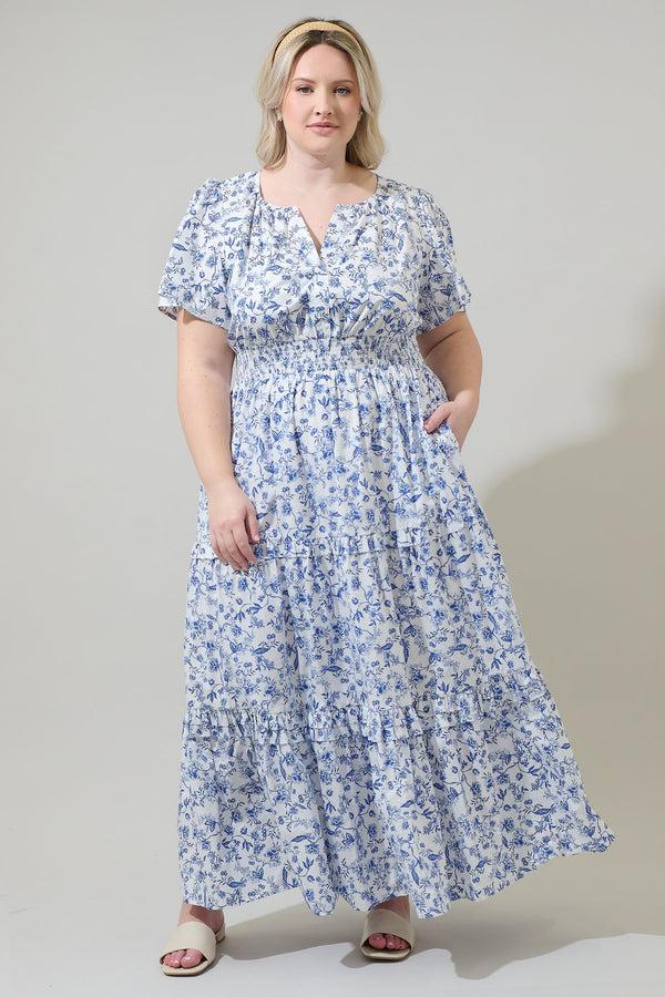 sugarlips Kearny Floral Palmer Poplin Tiered Maxi Dress Curve