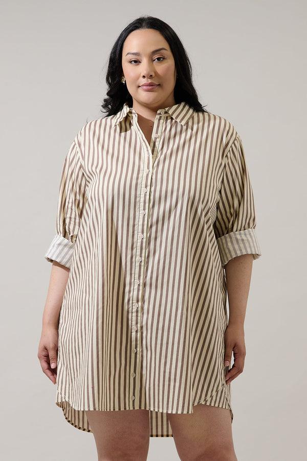 sugarlips Keina Striped Luba Oversized Shirt Mini Dress Curve