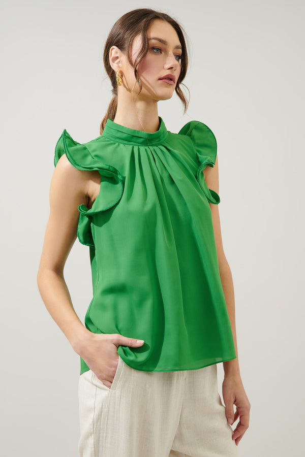 Sugarlips Kendra Mock Neck Wire Ruffle Sleeve Blouse