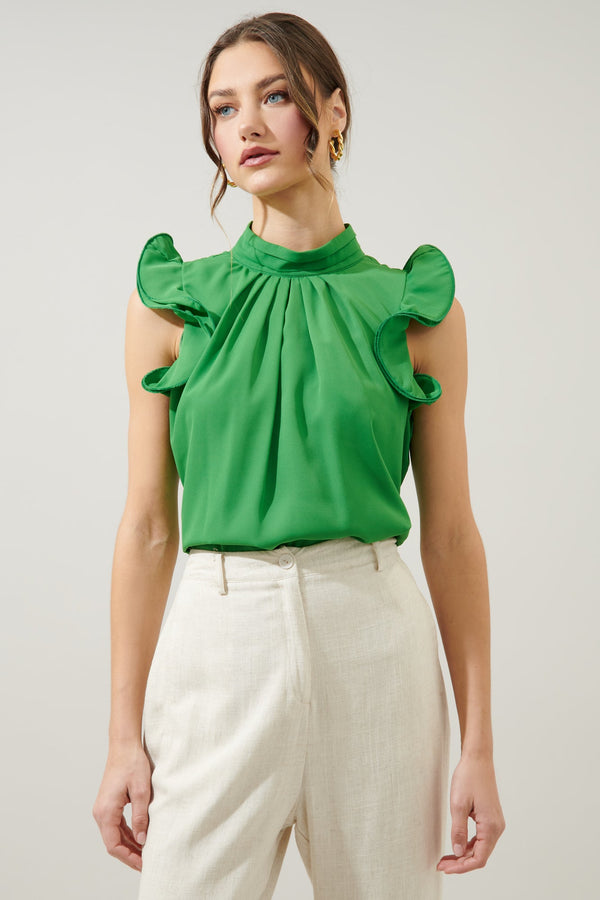 sugarlips Kendra Mock Neck Wire Ruffle Sleeve Blouse