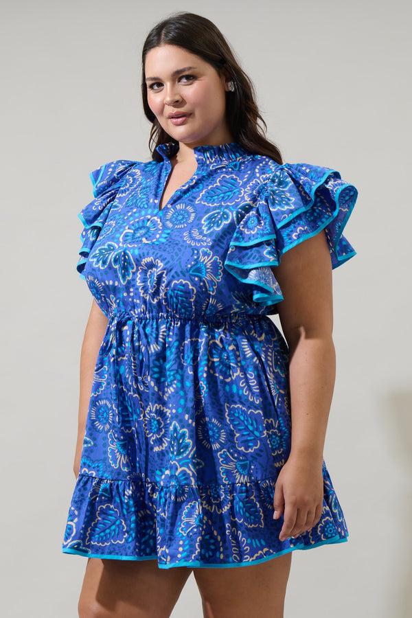 Sugarlips Kenner Floral Alina Ruffle Shift Mini Dress Curve
