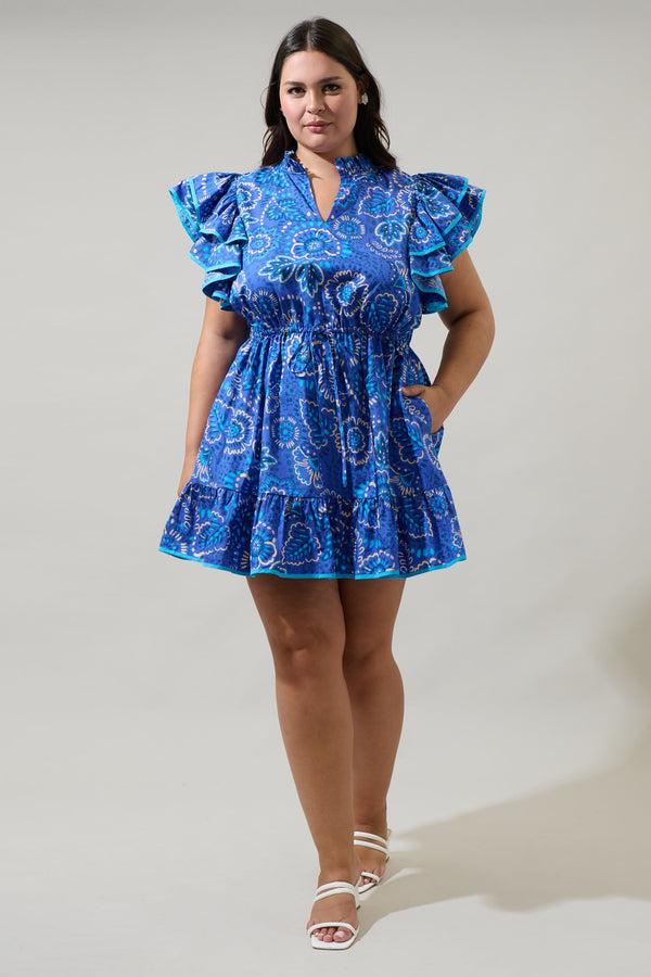 Sugarlips Kenner Floral Alina Ruffle Shift Mini Dress Curve