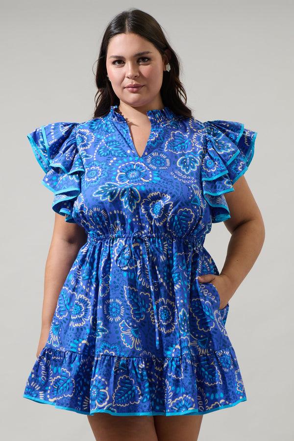 sugarlips Kenner Floral Alina Ruffle Shift Mini Dress Curve