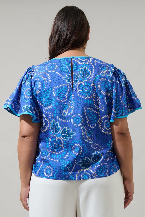 Sugarlips Kenner Floral Sydne Flutter Sleeve Top Curve