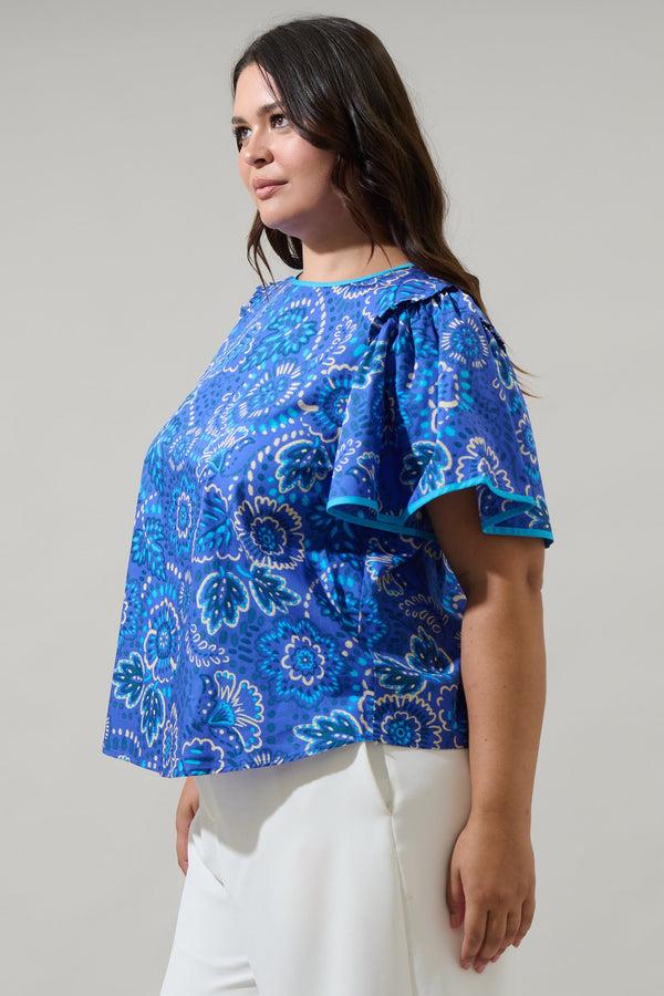 Sugarlips Kenner Floral Sydne Flutter Sleeve Top Curve
