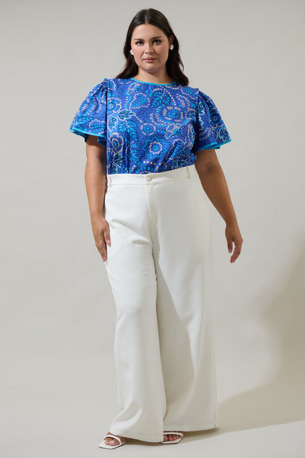 Sugarlips Kenner Floral Sydne Flutter Sleeve Top Curve