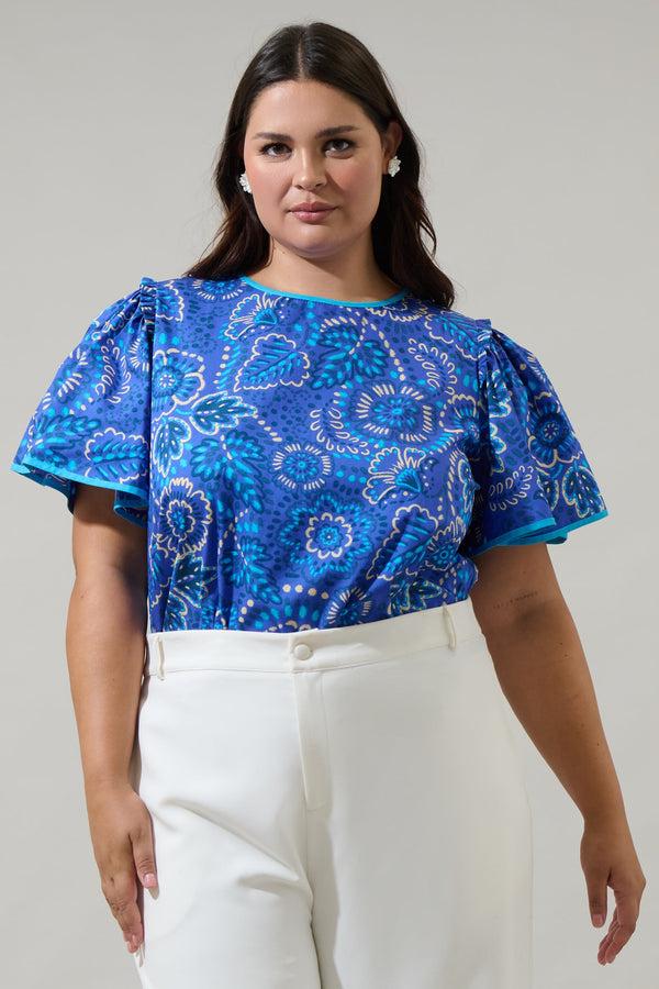 sugarlips Kenner Floral Sydne Flutter Sleeve Top Curve