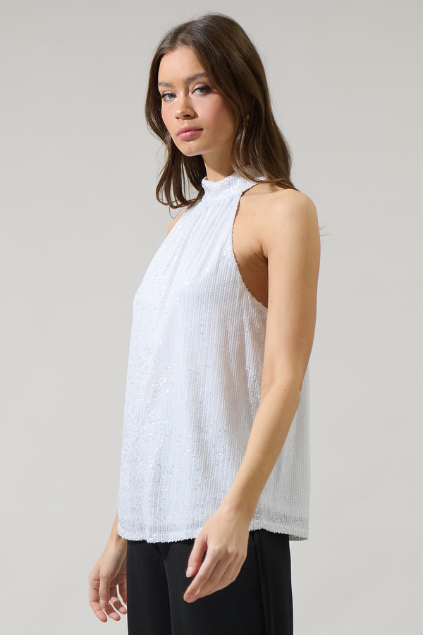 Sugarlips Kenzy Sequin Nature Halter Neck Sleeveless Top