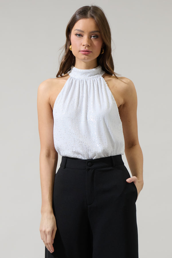 sugarlips Kenzy Sequin Nature Halter Neck Sleeveless Top