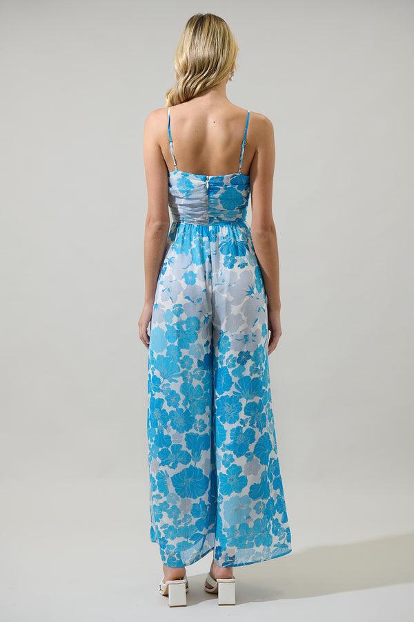 Sugarlips Kerela Floral Amoretta Ruched Wide Leg Jumpsuit