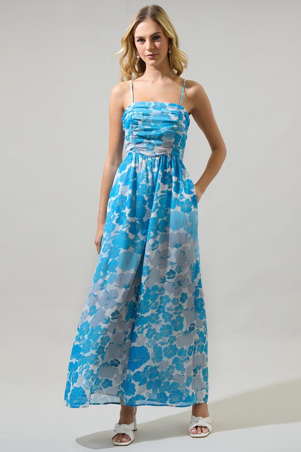 sugarlips Kerela Floral Amoretta Ruched Wide Leg Jumpsuit