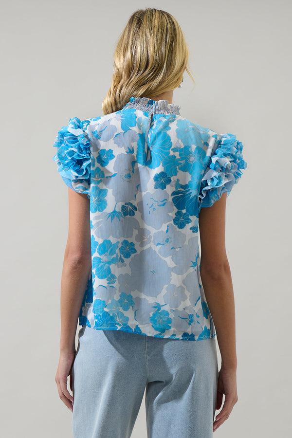 Sugarlips Kerela Floral Brenna Mock Neck Ruffle Blouse