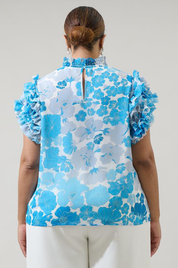 Sugarlips Kerela Floral Brenna Mock Neck Ruffle Blouse Curve
