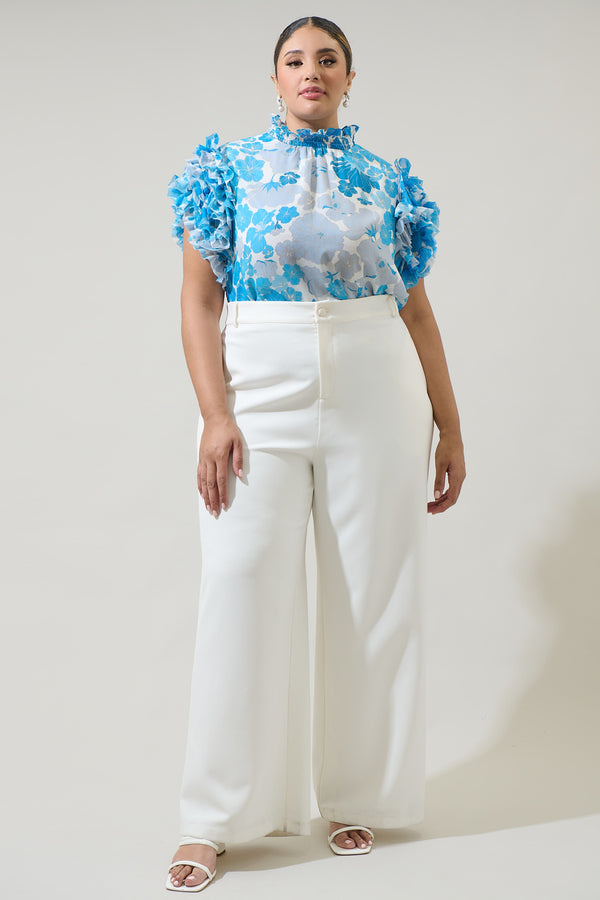 Sugarlips Kerela Floral Brenna Mock Neck Ruffle Blouse Curve