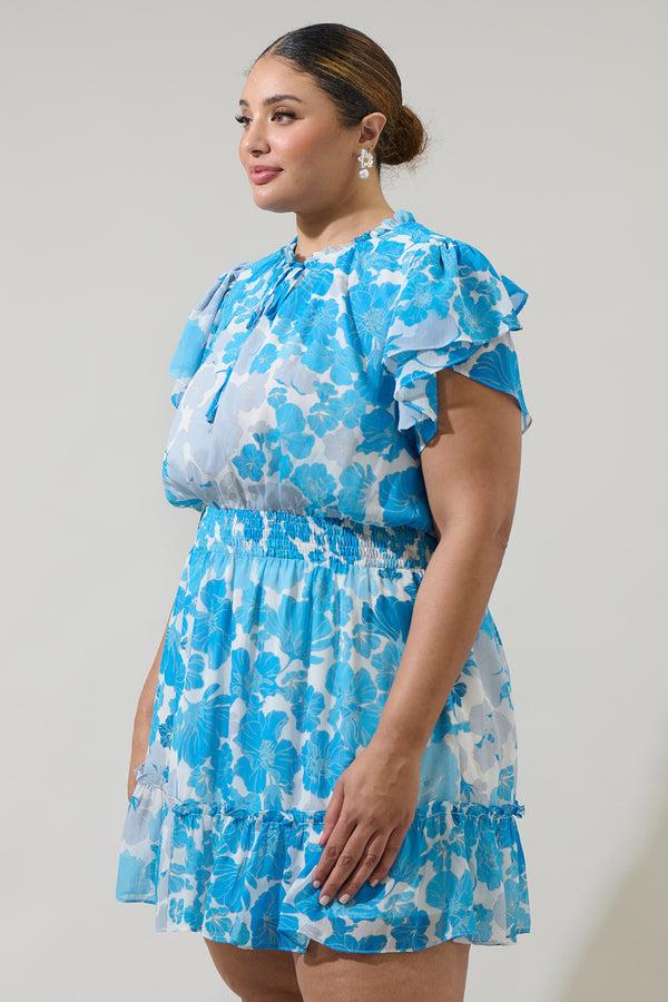 Sugarlips Kerela Floral Bumble Ruffle Mini Dress Curve