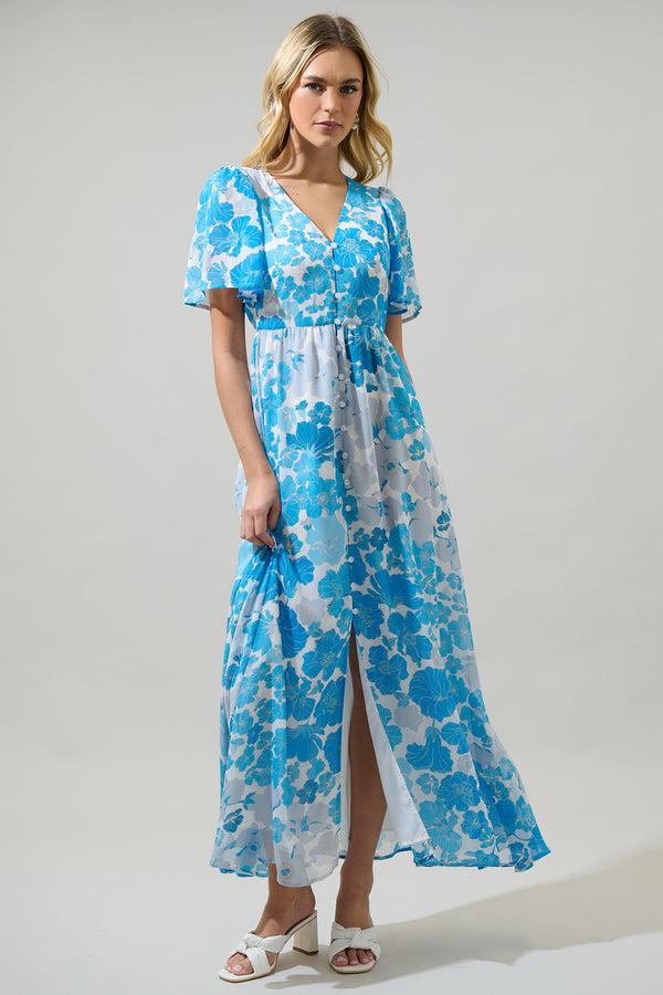 Sugarlips Kerela Floral Linana Button Front Maxi Dress