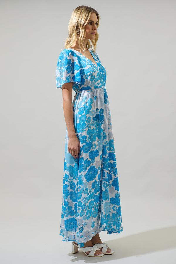 Sugarlips Kerela Floral Linana Button Front Maxi Dress